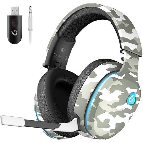 Gtheos 2.4GHz Wireless Gaming Headset for PS5, PC, PS4, Mac, Nintendo Switch, Bluetooth 5.2 Gaming Headphones with Microphone for Computer, Mobile, Stereo Sound, 3.5MM Wired Mode for Xbox Series(Camo)