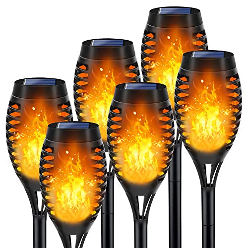 LNRYY Outdoor Solar Lights, 6Pack Solar Torch Lights with Flickering Flame, Solar Garden Lights Waterproof, Solar Powered Outdoor Lights for Yard, Solar Tiki Torches for Outside-Pathway Garden Decor