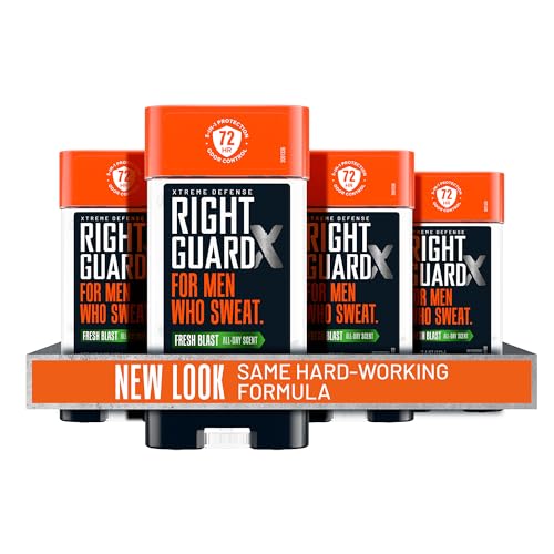 Right Guard Xtreme Defense Antiperspirant & Deodorant Gel | 5-in-1 Protection For Men | Blocks Sweat 2X Longer | 72-Hour Odor Control | Fresh Blast Scent, 4 oz. (4 count)