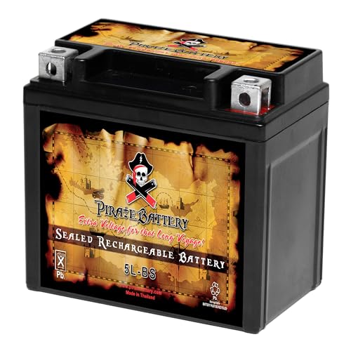 Pirate Battery YTX5L-BS Maintenance Free Replacement Battery compatible with ATV, Motorcycle, and Scooter: 12 Volts, 5 Amps, 4Ah, Nut and Bolt (T3) Terminal