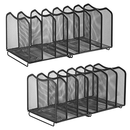 2 Pack-Simple Trending Mesh Desktop File Sorter Organizer, 7-Section Bookshelf For Desk Home Office , Black