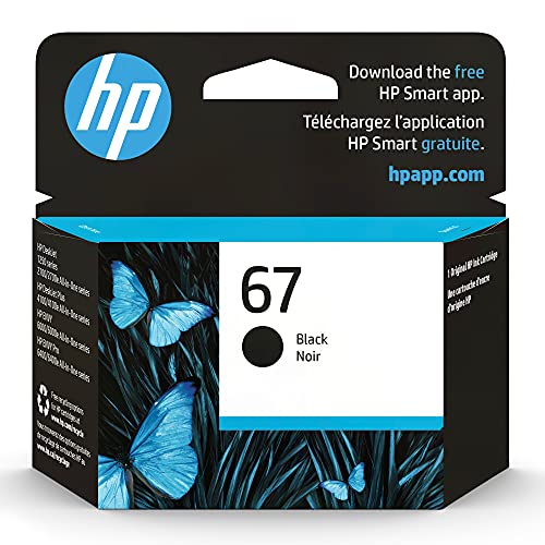 HP 67 Black Ink Cartridge | Works with HP DeskJet 1255, 2700, 4100 Series, HP ENVY 6000, 6400 Series | Eligible for Instant Ink | 3YM56AN