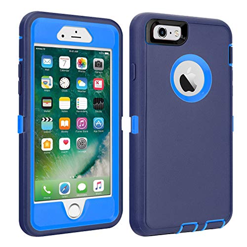 CAFEWICH iPhone 6/6S Case Heavy Duty Shockproof High Impact Tough Rugged Hybrid Rubber Triple Defender Protective Anti-Shock Silicone Mobile Phone Cover for iPhone 6/6S 4.7'(Navy Blue)