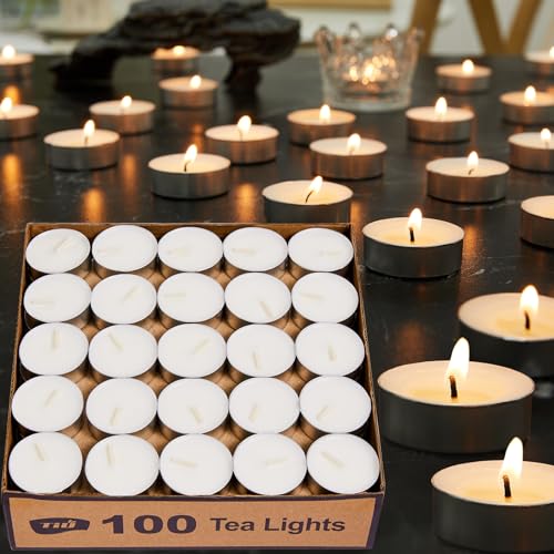 Ashlux Tea Lights Candles 100 Pack[4.5 Hours Long Burning][Burn Clean] Unscented White Tealight Candles Small Mini Tea Candles White Bulk Tea Light Candles for Wax Melt Warm Tea Coffee Power Outages