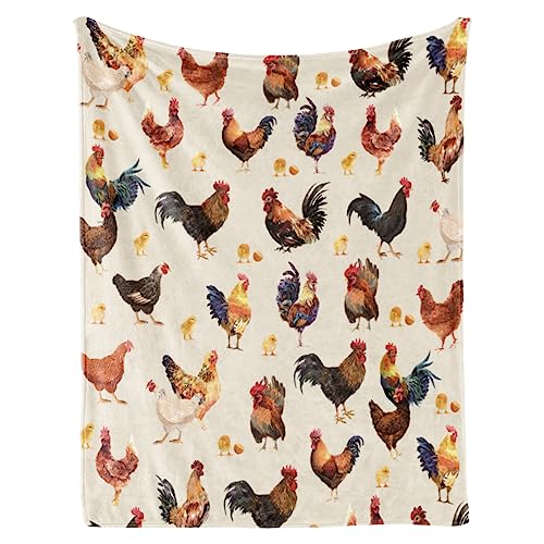 Chicken Blanket, Christmas Chicken Throw Blanket Gifts for Birthday, Rooster Hen Blanket for Adults Girls Farm Chicken Blanket for Couch Bed, Lightweight Soft Cozy Blanket X-mas Holiday 40'x50'
