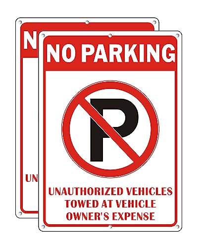 No Parking Sign, 10 x 14 Inches Violators Will Be Towed Signs, Reflective Aluminum Weather Resistant and Rust Free Warning Sign (2 PACK)