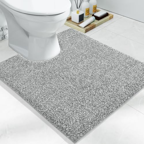 Yimobra Toilet Rugs U Shaped, Extra Soft Comfortable Bathroom Rugs for Toilet, Non-Slip, Water Absorbent and Thick Bathroom Floor Mat, Machine Washine, 24x20 Inches, Grey