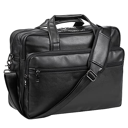 Leather Laptop Bag,Men's 17.3 Inches Messenger Briefcase Business Computer Satchel Handbag Shoulder Bag Fits 17.3 Inch Laptop Case Computer Tablet (Black)