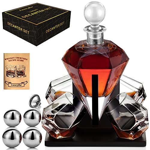 LuxuryBar Diamond Whiskey Decanter Sets for Men with ChillBall &Tray,Whiskey Decanter Set Liquor Dispenser Bourbon Decanter Whiskey Set Gifts for Men