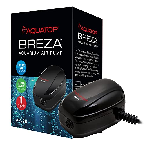 Aquatop Breza Aquarium Air Pump Single Outlet, Super Quiet, up to 20 Gal Fish Tank, AP-20