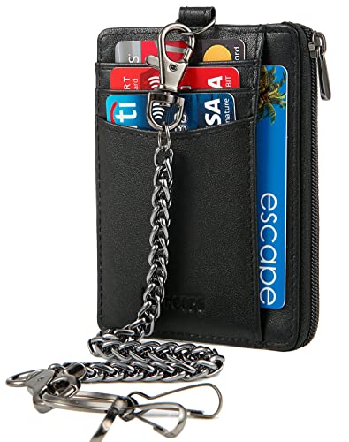 UTreers Chain Wallet Men Minimalist RFID Wallet Biker Trucker Travel Badge Holder Zipper