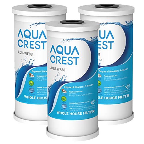 AQUACREST FXHTC Water Filter, Whole House Water Filter, Well Water Filter, Replacement for GE FXHTC, GXWH40L, American Plumber W10-PR, Culligan RFC-BBSA, W10-BC, Carbon Filters, 5 Micron, Pack of 3