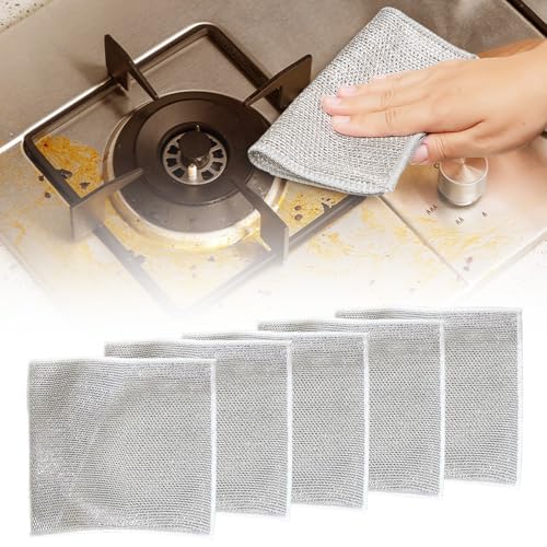 Pousbo Multipurpose Wire Dishwashing Rags, 2024 New Metal Wire Dishwashing Cloths Towels Scrubs Cleans, Premium Scrubbing Wire Dishwashing Rags Non-Scratch Wire Dishcloth for Dishes, Sinks (5)