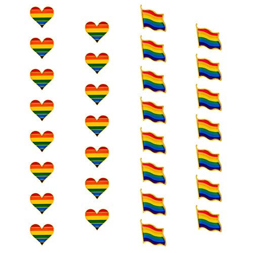 30 Pcs Gay Pride Rainbow Enamel Lapel Pin Set- 15pcs Rainbow Gay Pride Flag LGBTQ Lapel Pin+ 15pcs LGBTQ Gay Heart Flag Pride Pins Decoration for Men Women Clothes and Bags