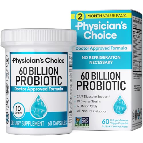 Physician's CHOICE Probiotics 60 Billion CFU - 10 Strains + Organic Prebiotics - Immune, Digestive & Gut Health - Supports Occasional Constipation, Diarrhea, Gas & Bloating - for Women & Men - 60ct