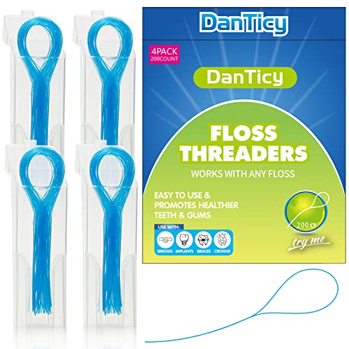 Floss Threaders, Deep Clean Dental Floss Threader for Braces, Bridges, and Implants 200PCS(4Pack),Blue