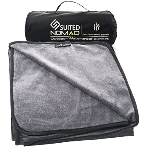 SUITEDNOMAD Large Waterproof Outdoor Stadium Blanket, Windproof and Warm Double Sided Fleece Throw, Great for Cold Weather Camping,Picnic,Sports,Festivals,Dogs