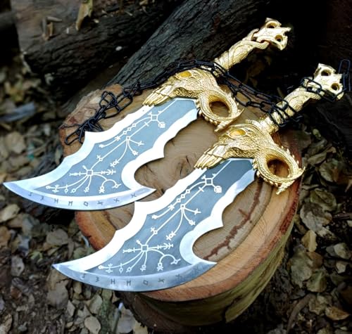 God of War Blades of Chaos Metal Prop Replica Sword Twin Blades with Sheath for Cosplay Costume Accessory (Gold Color)