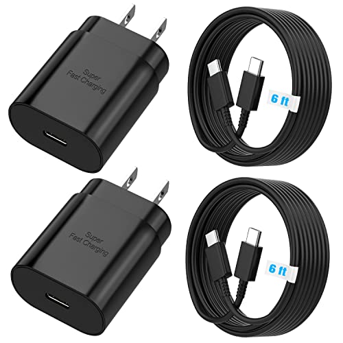 Super Fast Charger 25 Watt, for Samsung Charger, USB C Charger Android Phone Type C Charging Cable Cord 6ft for Galaxy S24/S24 Plus/S24 Ultra/S23/S22/S21/S20/Note 20/Z Fold 3/4/5/Tablet/Watch-2Pack