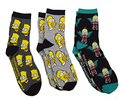 The Simpsons Homer Bart Krusty Men's 3 Pack Crew Socks