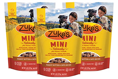 Zuke's Mini Naturals Dog Training Treats, Peanut Butter & Oats Recipe, Soft Dog Treats with Vitamins & Minerals, for All Breed Sizes, 6 OZ Bag (Pack of 3)
