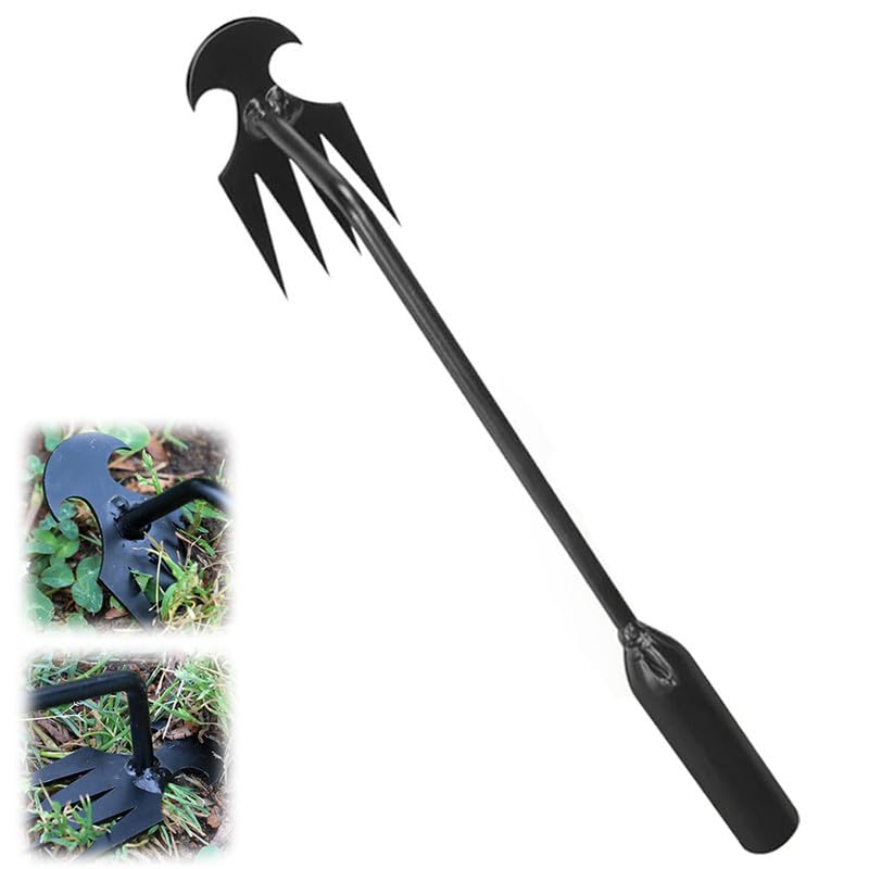 Kruggo Weed Puller Tool Garden Weed Pulling Tool, 2024 New Weeding Artifact Uprooting Weeding Tool, 4 Teeth Manganese Steel Forged Hand Weeder for Vegetable Gardening Backyard Farm