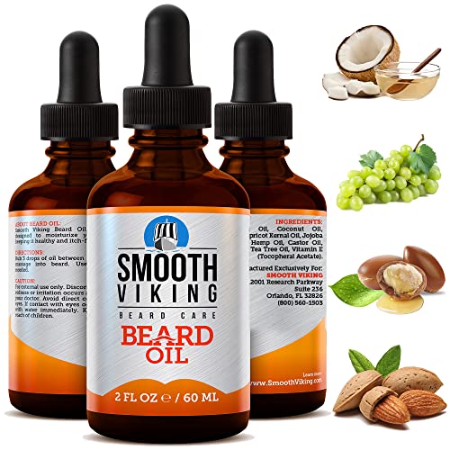 Beard Oil for Men - Smooth Viking Beard Oil Conditioner (2 Oz) - Soft and Itch-Free Beard & Mustache Oil, Moisturizing Oil with Argan Oil Formula to Groom Beard and Mustache & Soothe Dry Skin