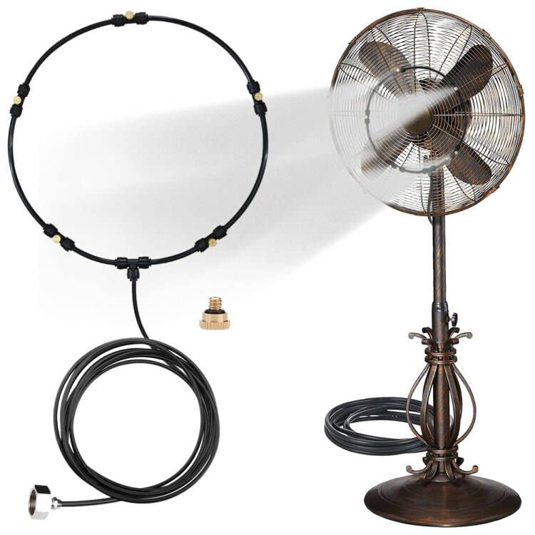 LANDGARDEN Outdoor Misting Fan Kit for a Cool Patio Breeze,Water Mister Spray for Cooling Outdoor,19.36FT (5.9M) Misting Line + 5 Brass Mist Nozzles + a Brass Adapter(3/4) Fit to Any Outdoor Fan