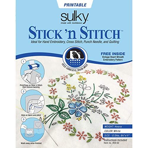Stick N Stitch Self Adhesive Wash Away Stabilizer Twelve Sheets of 8-1/2 x 11