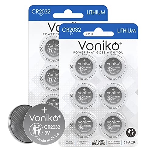 Voniko 3 Volt CR2032 Battery 12 Pack – Lithium Batteries – 2032 Button Battery Flat – 7 Years Shelf Life