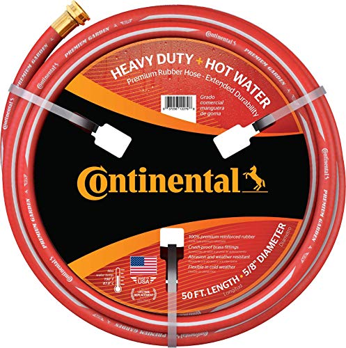 Continental Premium Garden Red Heavy Duty Hot Water Garden Hose, 5/8' ID x 50' Length, MXF GHT