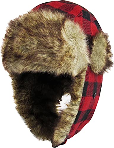 KBW-604 RED-BLK Lumberjack Plaid Aviator Trapper Hat Trooper Ear Flaps Ushanka Eskimo Russian Cold (One Size, Red Black)…