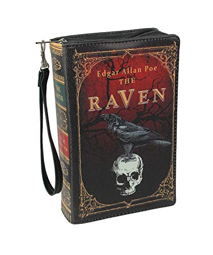 The Raven Book-Shaped Novelty Clutch Purse in Black Vinyl - Comes With Wrist Strap - A Gothic Crossbody Handbag Inspired by Edgar Allan Poe's Enigmatic Tale