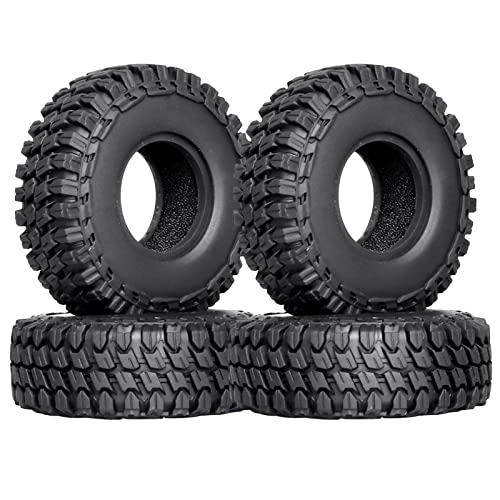 Hobbypark Soft Rubber SCX24 Tires 1.0 Rock Crawler for 1/18 TRX4M Axial SCX24 Gladiator Bronco C10 JLU Deadbolt B17 Betty 1/18 1/24 RC Crawler Car, 4PCS (54x20mm)