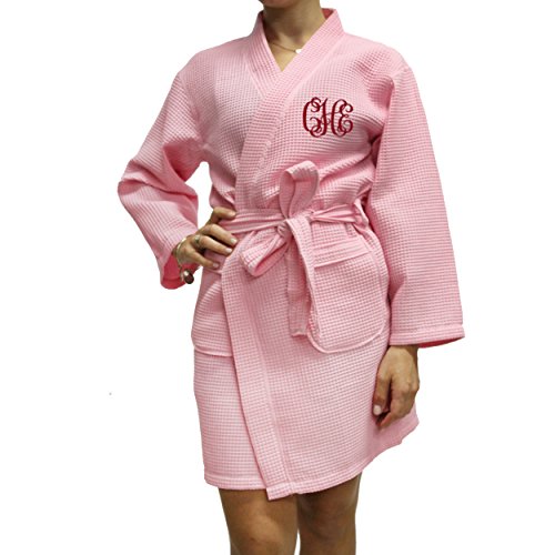 Personalized Waffle Bridesmaid Kimono Robe - Wedding Bridal Party Robes - Women's Bathrobe - Custom Monogrammed (XX Large, Pink)