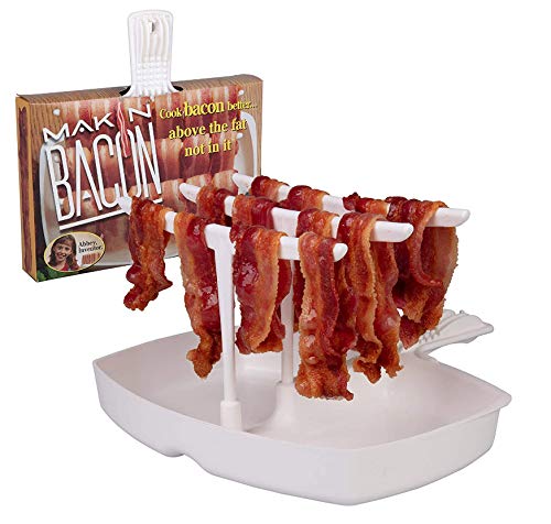 The Original Makin Bacon Microwave Bacon Dish - Makes Crispy Bacon in Minutes - Simple, Quick, and Easy to Use - Reduces Fat Content for a Healthier Meal - Molded in The USA