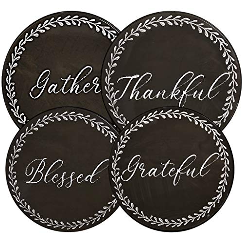 Gratitudes Chalkboard Style Burner Covers Farmhouse Rustic, Set of 4 - Thankful, Grateful, Blessed, Gather by Range Kleen