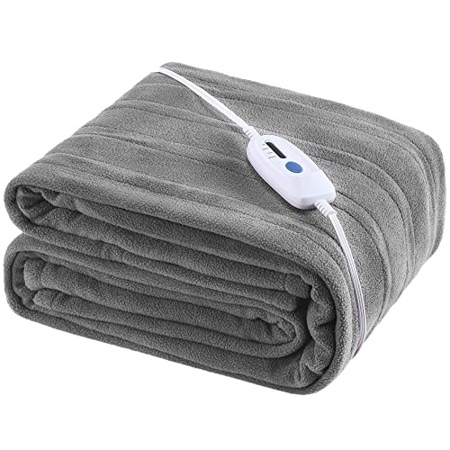 Electric Heated Blanket Twin Size 62'x84' Home Bedding Use Controller with 4 Heating Levels and 10 Hours Auto Shut Off Soft Fleece Machine Washable -Grey