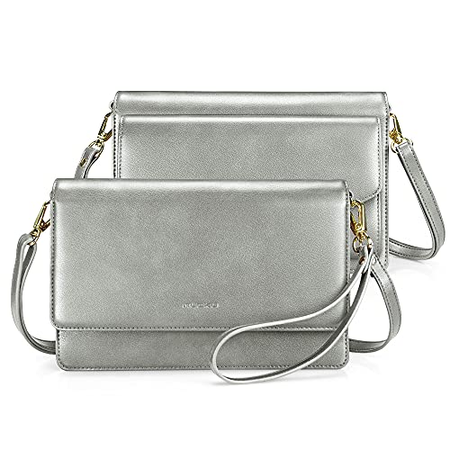 nuoku Women Small Crossbody Bag Cellphone Purse Wallet with RFID Card Slots 2 Straps Wristlet, Plus Size Gray