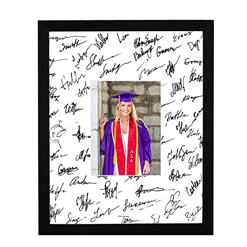 GraduatePro 11x14 Graduation Signature Board Picture Frame with 5x7 Mat for Wedding Birthday Guest Book Signing, Black with Off White Mat