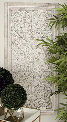 Deco 79 Mango Wood Floral Handmade Home Wall Decor Intricately Carved Arabesque Wall Sculpture, Wall Art 24' x 1' x 51', Gray