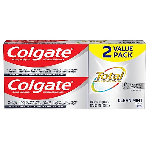 Colgate Total Toothpaste, Clean Mint, 9.6 Ounce (2-Pack)