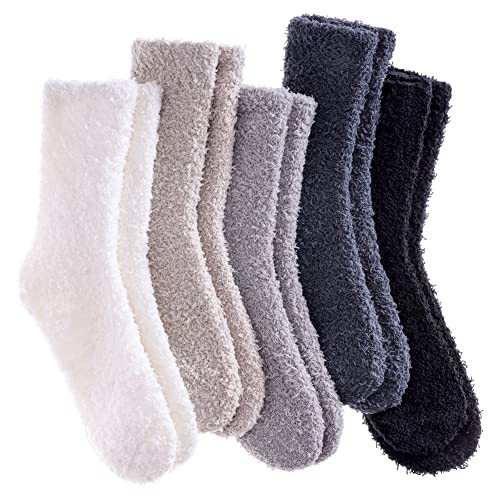 LANLEO 5/6 Pairs Womens Super Soft Fuzzy Plush Warm Winter Home Sleeping Slipper Socks 5 Pairs Solid Color Style