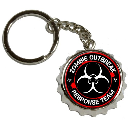 Graphics and More Zombie Outbreak Response Team Biohazard - Bloody Red - Nickel Plated Metal Popcap Bottle Opener Keychain Key Ring