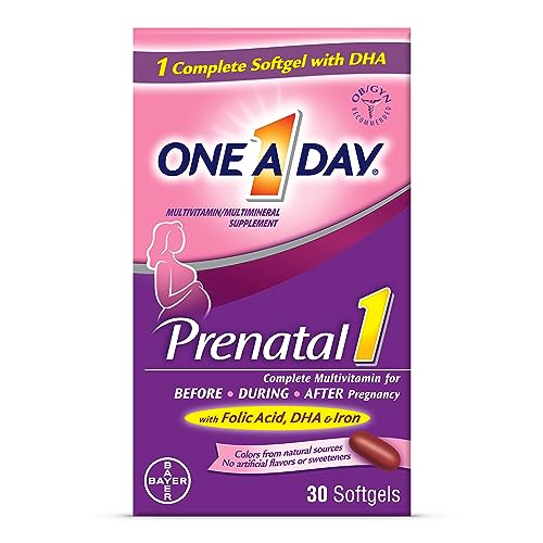 One A Day Women's Prenatal 1 Multivitamin including Vitamin A, Vitamin C, Vitamin D, B6, B12, Iron, Omega-3 DHA & more - Supplement for Before, During, & Post Pregnancy, Red, 30 Count (Pack of 1)