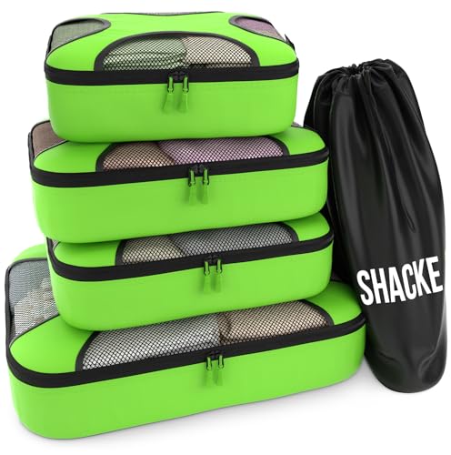 Shacke Pak - 5 Set Packing Cubes - Travel Organizers with Laundry Bag (Green Grass)