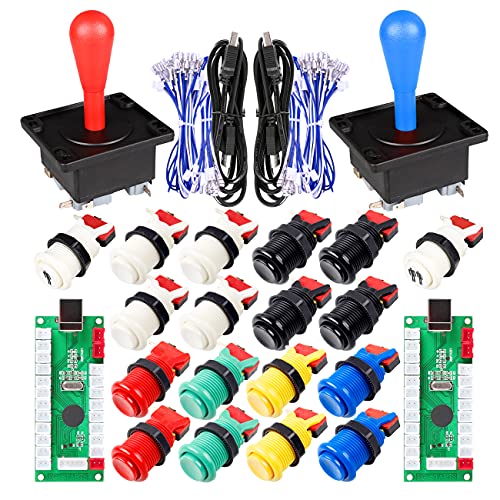 EG STARTS 2 Player Arcade Game DIY Kits Ellipse Oval Happ Type Joystick Hanlde + 18x American Style Arcade Buttons 1 / 2 Player Start Push Button (Mix Colors)