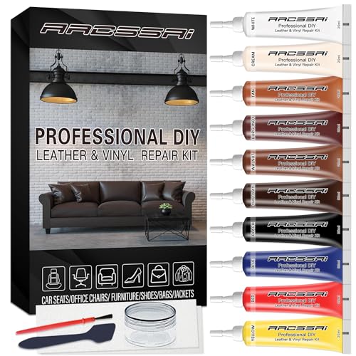 Leather Repair Kit for Furniture, Sofa, Jacket, Car Seats and Purse. Vinyl Repair Kit. Super Easy Instructions to Match Any Color, Restore Any Material, Bonded, Italian, Pleather, Genuine