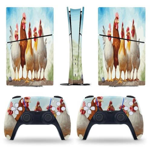 Buyidec Sticker Skin for PS5 Slim Digital Edition Chicken Roosters Watercolor Skin Console Controller Accessories Cover Skins Anime Vinyl Cover Sticker Full Set for Playstation5 Slim Digital Edition
