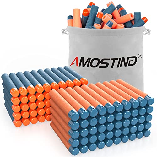 AMOSTING 100PCS Refill Bullets Ammo Pack Compatible with Nerf Guns for Nerf N-Strike Elite 2.0 Series - Compatible with All Elite Blasters Toy Guns (Blue & Orange)-with Storage Bag
